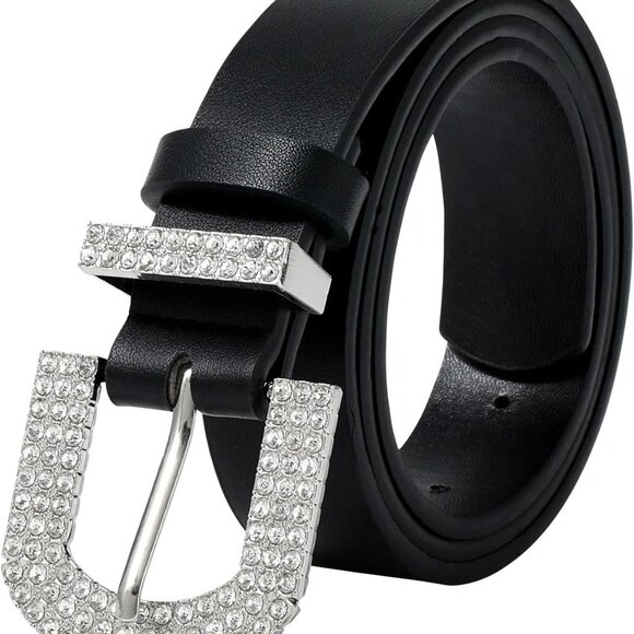 Women’s Rhinestone Buckle Belt PU Leather Plus Size for Jeans Dresses - Picture 1 of 7
